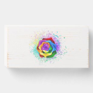 Colourful Rainbow Rose Wooden Box Sign