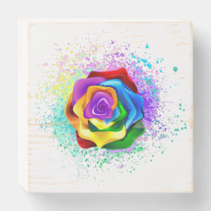 Colourful Rainbow Rose Wooden Box Sign