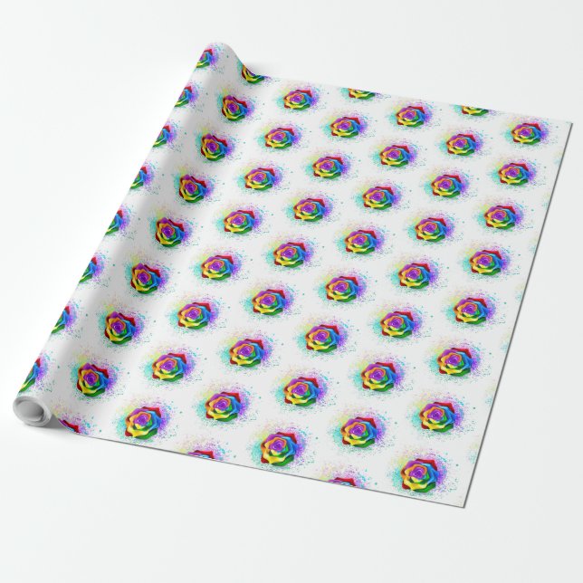 Colourful Rainbow Rose Wrapping Paper (Unrolled)
