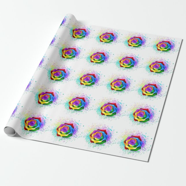 Colourful Rainbow Rose Wrapping Paper (Unrolled)