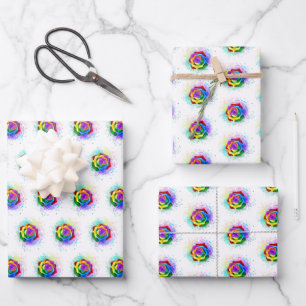 Colourful Rainbow Rose Wrapping Paper Sheet