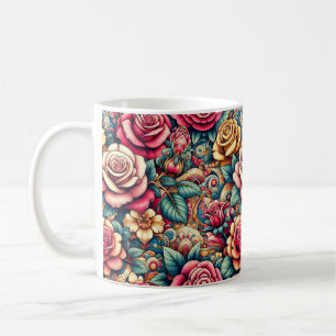 Colourful rainbow roses flowers coffee tea mug cup
