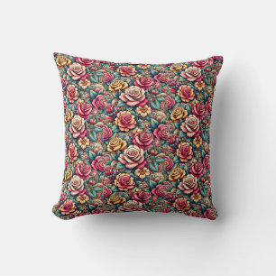 Colourful rainbow roses flowers cushion