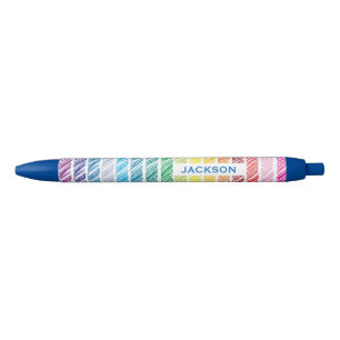 Colourful Rainbow Scribbles Striped Personalised Black Ink Pen