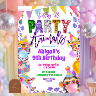 Colourful Rainbow Sequin Glitter Safari Birthday Invitation