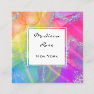 Colourful Rainbow Silver Holographic Luxury Modern Square Business Card