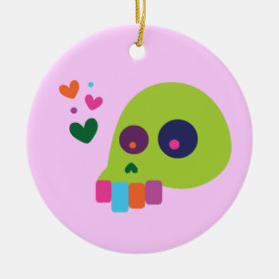 Colourful Rainbow Skull Ceramic Ornament