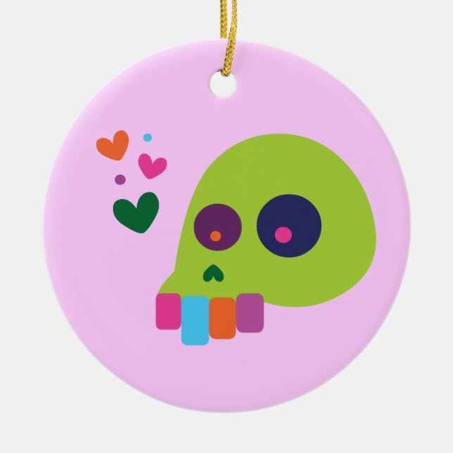 Colourful Rainbow Skull Ceramic Ornament (Front)
