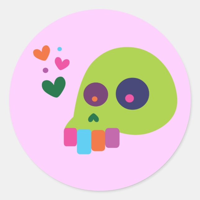Colourful Rainbow Skull Classic Round Sticker (Front)