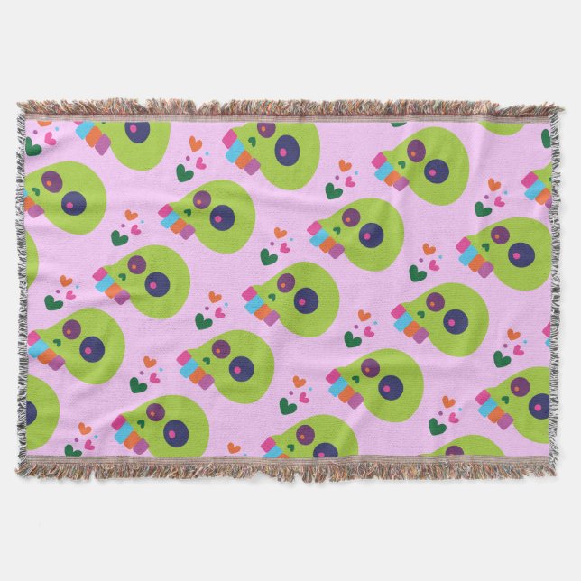 Colourful Rainbow Skull Throw Blanket (Front)