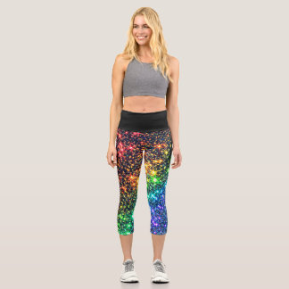 Colourful Rainbow Sparkle Stars Capri Leggings