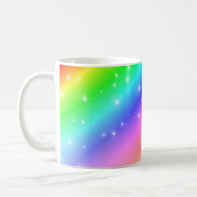 Colourful Rainbow Sparkle Stars Coffee Mug (Left)