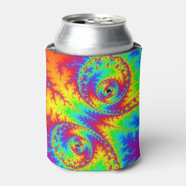 Colourful Rainbow Spiral Fractal Can Cooler (Can Front)