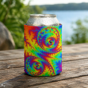 Colourful Rainbow Spiral Fractal Can Cooler