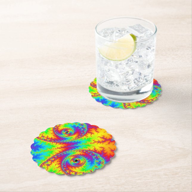 Colourful Rainbow Spiral Fractal Paper Coaster (Insitu)