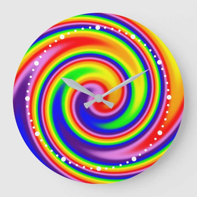 Colourful Rainbow Spiral Swirl Numberless Illusion Large Clock (Front)