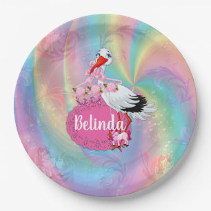 Colourful Rainbow Spirals Cutie Pie's Baby Shower Paper Plate