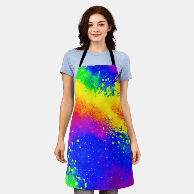 Colourful Rainbow Splattered Paint Pattern  Apron (Worn)