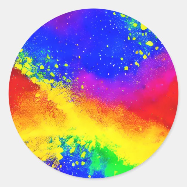 Colourful Rainbow Splattered Paint Pattern Classic Round Sticker (Front)