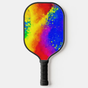 Colourful Rainbow Splattered Paint Pattern Pickleball Paddle