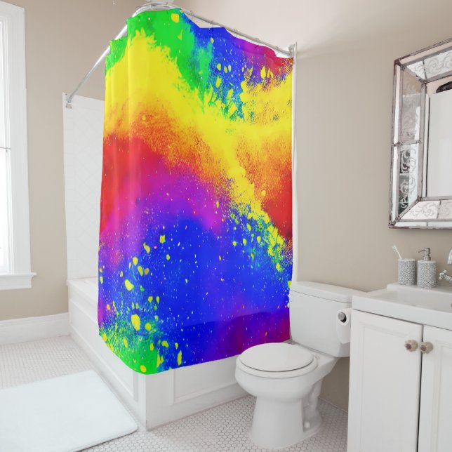 Colourful Rainbow Splattered Paint Pattern   Shower Curtain (In Situ)