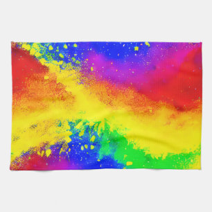 Colourful Rainbow Splattered Paint Pattern Tea Towel
