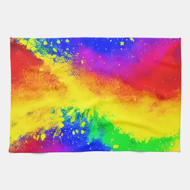 Colourful Rainbow Splattered Paint Pattern   Tea Towel (Horizontal)