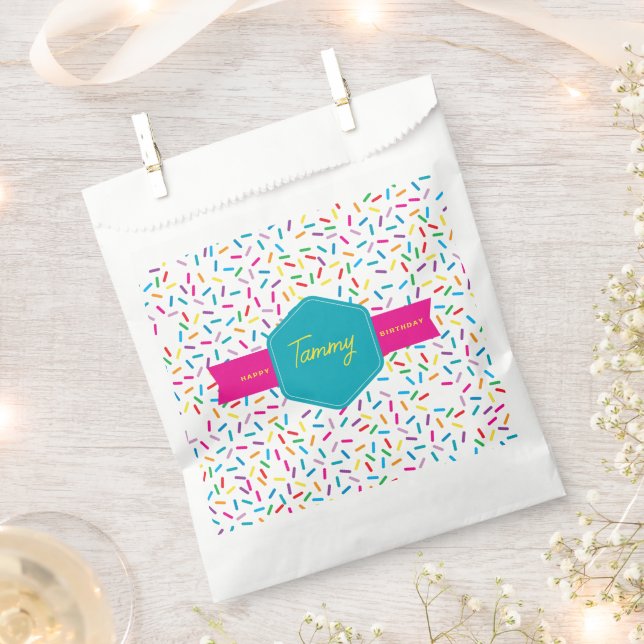 Colourful Rainbow Sprinkles Birthday Party Favour Bag (Clipped)