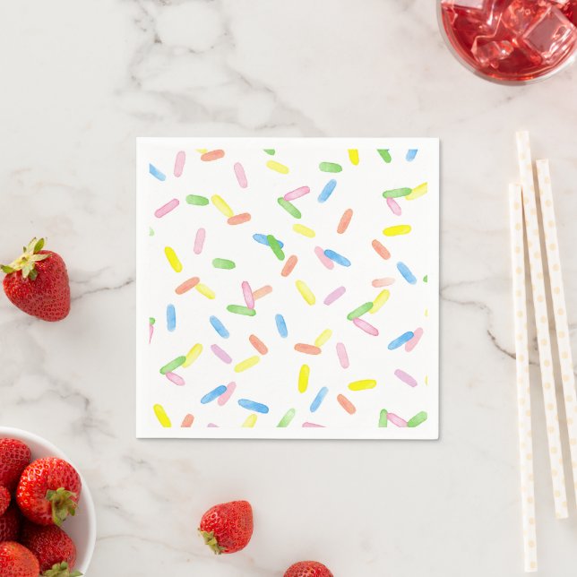 Colourful rainbow sprinkles party napkin (Insitu)