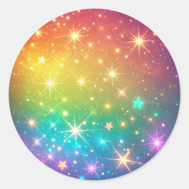 Colourful Rainbow star space Classic Round Sticker (Front)