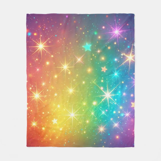Colourful Rainbow star space Fleece Blanket (Front)