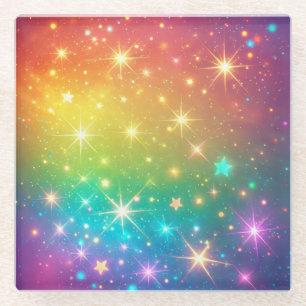 Colourful Rainbow star space Glass Coaster