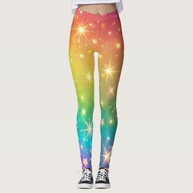 Colourful Rainbow star space Leggings (Front)