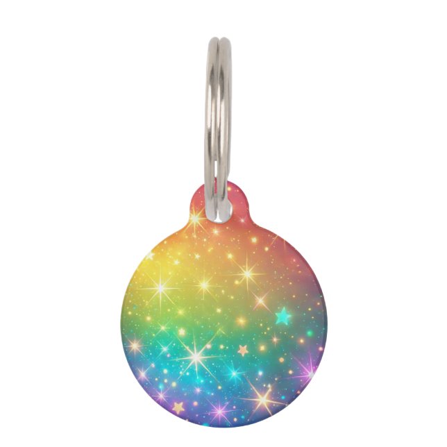 Colourful Rainbow star space Pet Tag (Front)