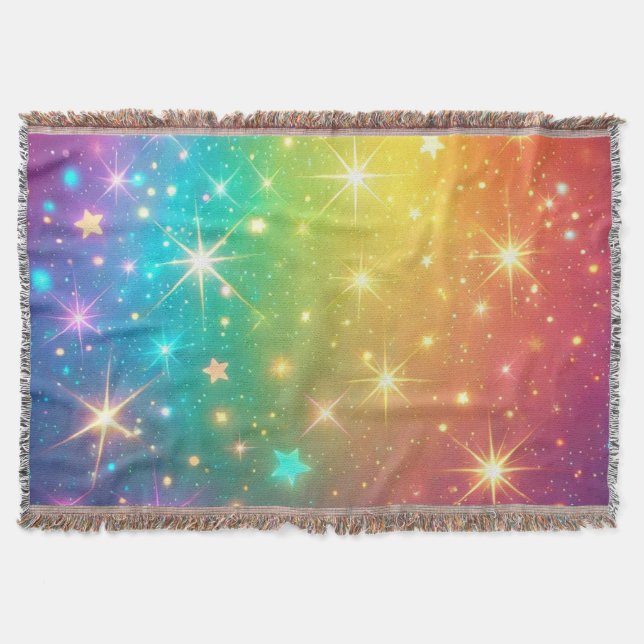 Colourful Rainbow star space Throw Blanket (Front)