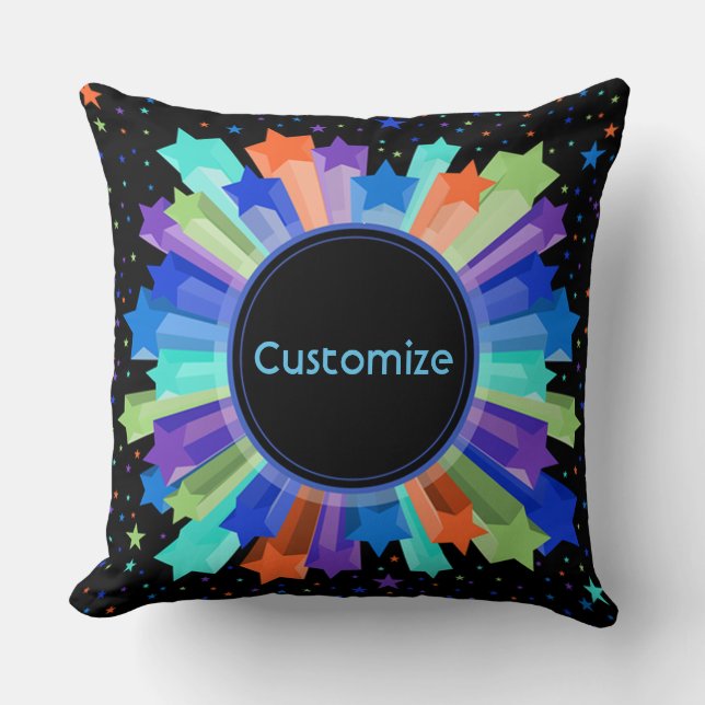 Colourful Rainbow Starburst Throw Pillow (Front)