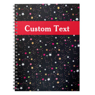Colourful Rainbow Stars Cute Black Notebook