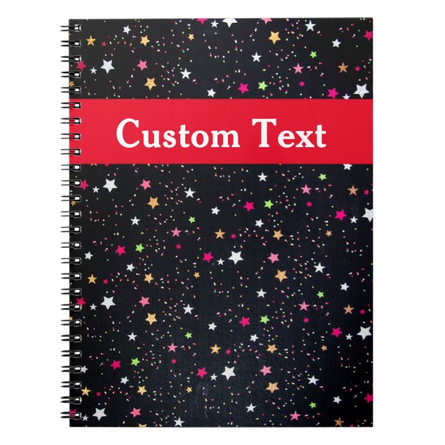 Colourful Rainbow Stars Cute Black  Notebook (Front)