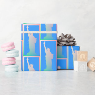 Colourful Rainbow Statue of Liberty New York Blue Wrapping Paper