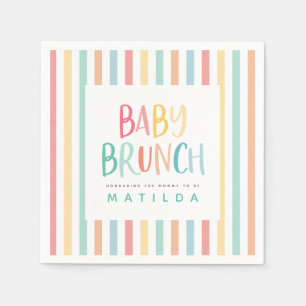 Colourful rainbow stripe baby brunch invitation napkin