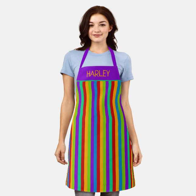 Colourful Rainbow Stripe Custom Apron (Worn)