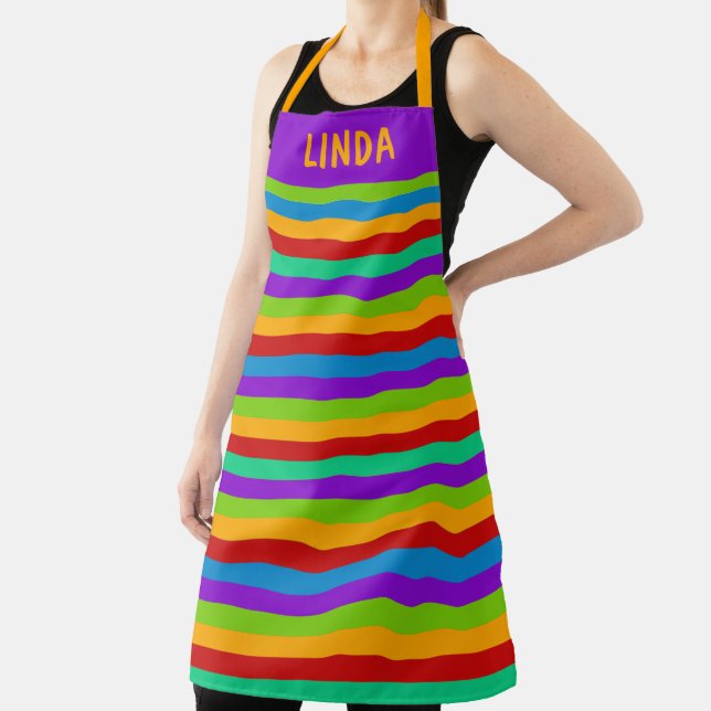 Colourful Rainbow Stripe Custom Apron (Insitu)