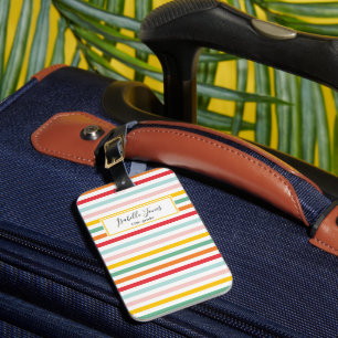 colourful rainbow stripe fun school college luggage tag