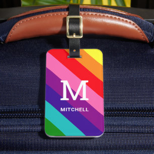 Colourful Rainbow Stripe Monogram and Name Luggage Tag