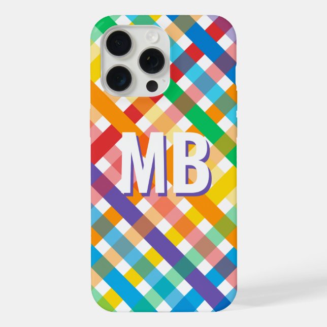 Colourful Rainbow Stripe Monogram Initials Custom iPhone Case (Back)