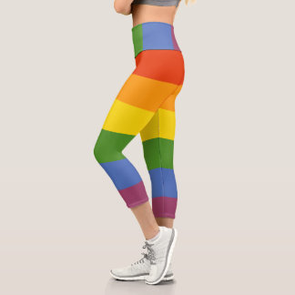 Colourful Rainbow Striped Pattern Capri Leggings