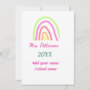 Colourful rainbow stripes add teacher name year invitation