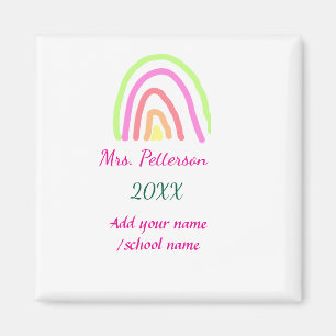 Colourful rainbow stripes add teacher name year magnet