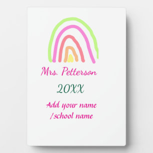 Colourful rainbow stripes add teacher name year plaque