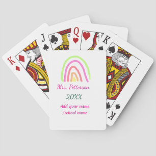 Colourful rainbow stripes add teacher name year playing cards